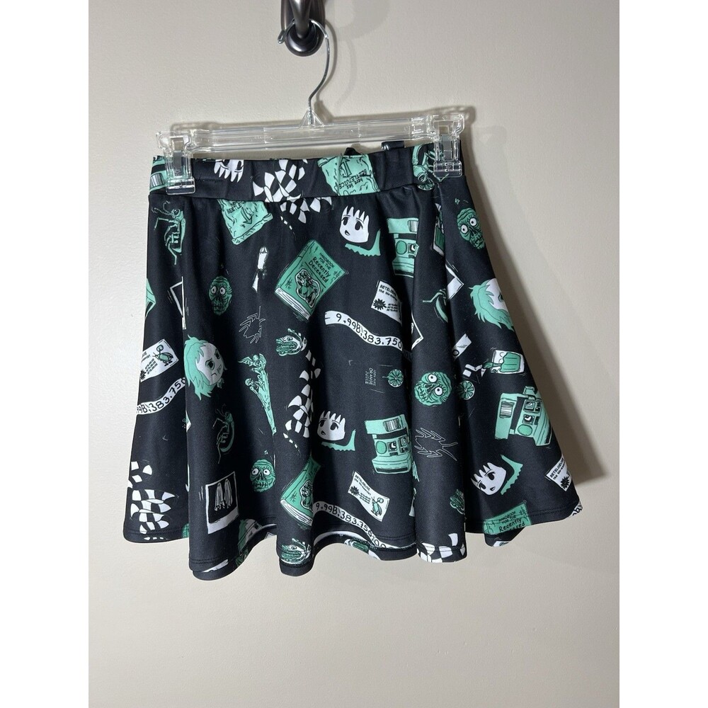 Hot Topic Beetlejuice Skater Skirt Suspenders Black Green A Line Size Small